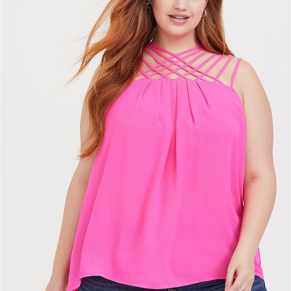 torrid Tops - Torrid Pink Strappy Neck Georgette Tank Top